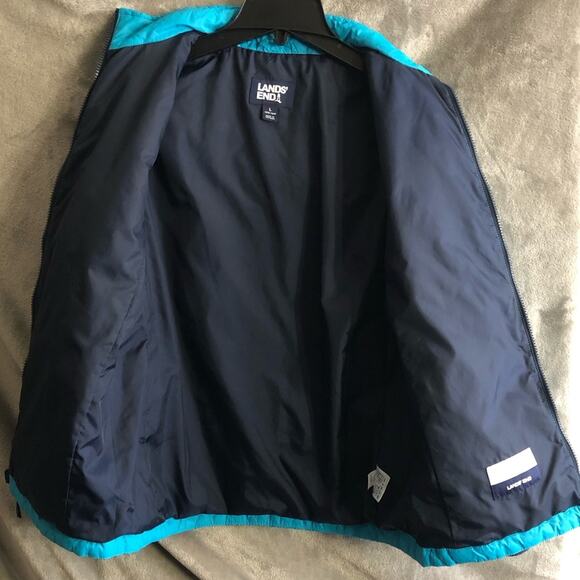 Lands’ End Youth Boys Teal Mock Neck Puffer Jacket Reg Size Large 14H-16H - Picture 6 of 10